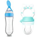 Kit Colher e Chupeta Magia de Mãe Amor Maternal – Colher Dosadora e Chupeta Mágica de Frutas, Verde, Azul e Rosa