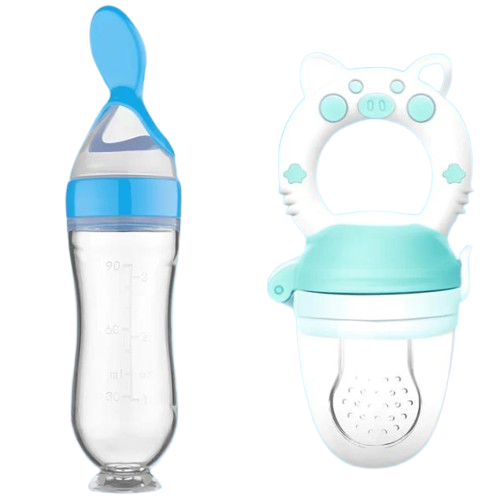 Kit Colher e Chupeta Magia de Mãe Amor Maternal – Colher Dosadora e Chupeta Mágica de Frutas, Verde, Azul e Rosa