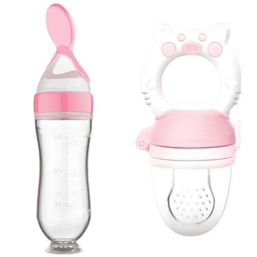 Kit Colher e Chupeta Magia de Mãe Amor Maternal – Colher Dosadora e Chupeta Mágica de Frutas, Verde, Azul e Rosa