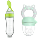 Kit Colher e Chupeta Magia de Mãe Amor Maternal – Colher Dosadora e Chupeta Mágica de Frutas, Verde, Azul e Rosa